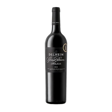 Delheim Grand Reserve 2018 bottle showcasing Stellenbosch wine excellence.