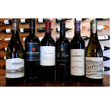 Taste of Stellenbosch featuring bottles of Pinotage, Cabernet Sauvignon and Chenin Blanc from Beyerskloof, Jordan, Lanzerac, Le Riche, Neil Ellis and Kaapzicht